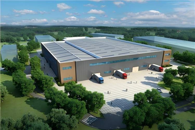 Armazém de estrutura de aço industrial para produção e armazenamento