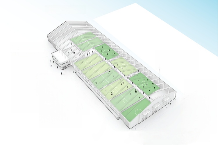 Construção de metais para a casa de campo de futebol interno