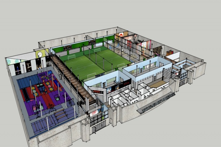 Construção de metais para a casa de campo de futebol interno