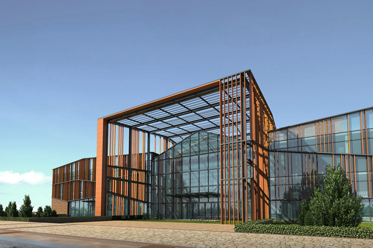 Projeto estrutural de telhado com estrutura espacial em um grande pavilh&atilde;o esportivo